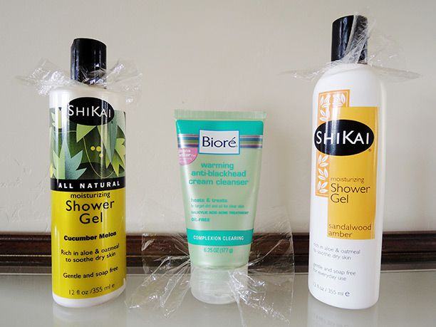 plastic-wrap-around-shampoo-bottles