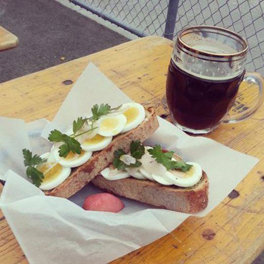 Egg Sandwich with Shallots and Parsley on Sourdough