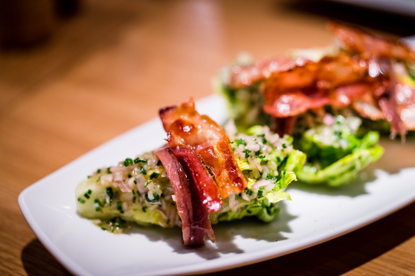 Baby gem salad with anchovies and pancetta