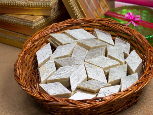 Kaju Barfi Indian Dessert with Silver Foil